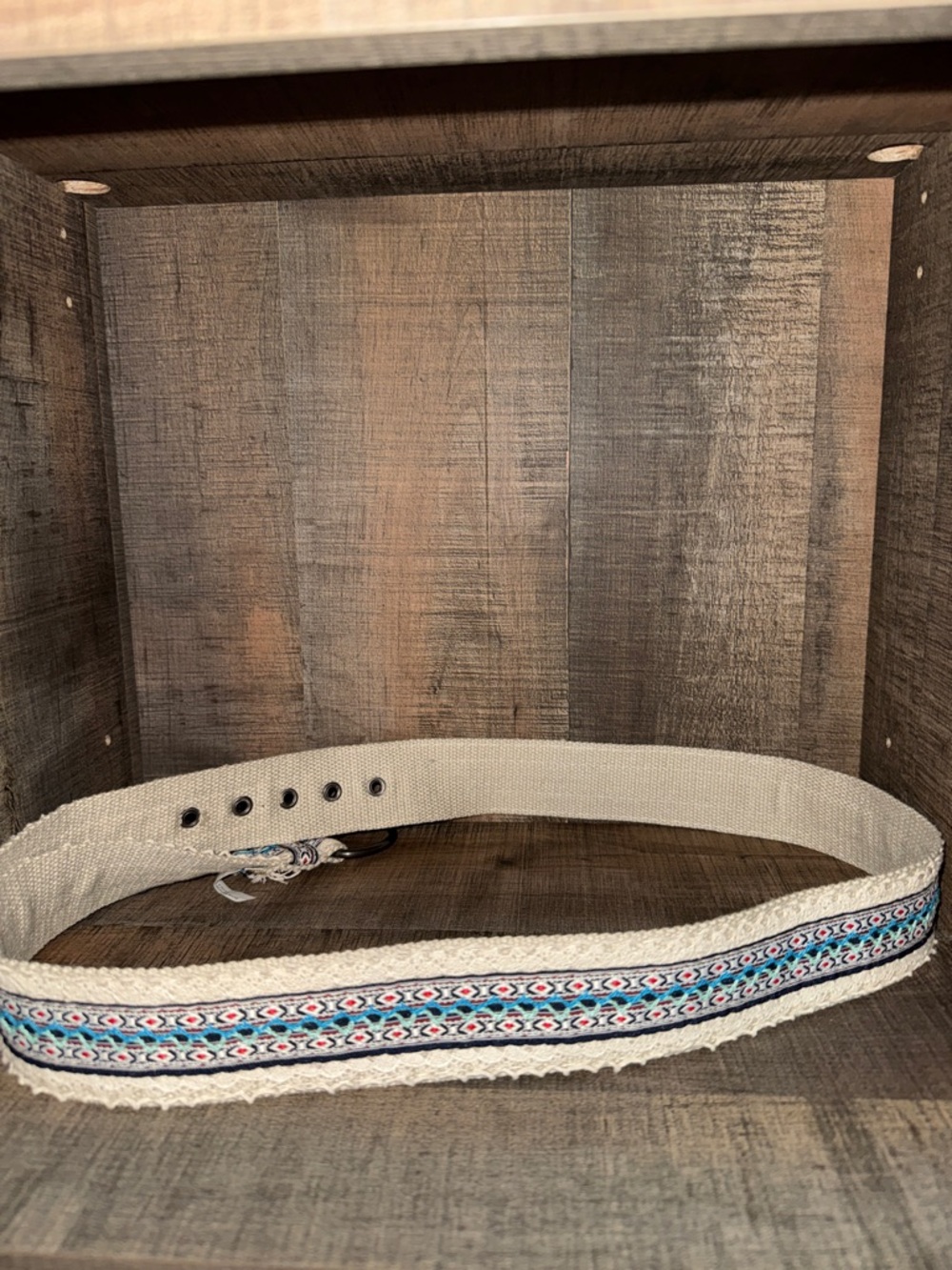 Boho Woven Tassel Belt in Cream and Blue size 17 - Picture 5 of 9
